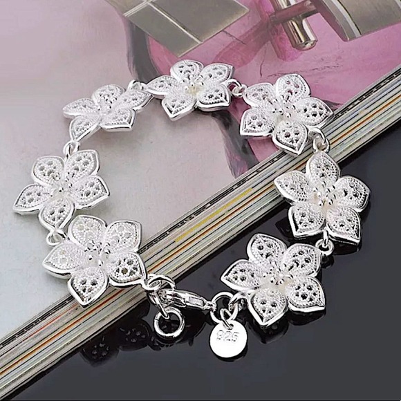 Boho Sterling Silver 925 Flower Chain Bracelet - Picture 3 of 10